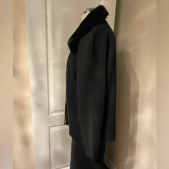 Ann Klein Elegant Black Fur-Collar Jacket L - Picture 4 of 7